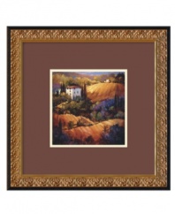 Escape to Italy. Nancy O'Toole's Evening Glow Tuscany landscape celebrates the rolling hills and red-roofed villas synonymous with the Italian countryside. An elaborately embossed goldtone frame with black trim creates a lavish, museum-ready look.