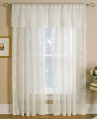 Sheer femininity. Featuring delicate embroidered vines on a white or ivory ground, the Addison valance drapes windows with an easy grace and ethereal softness.