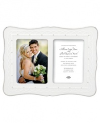 Wedded bliss. Celebrate your special day with the elegant Lenox Bliss invitation frame, featuring wedding-white porcelain laced with frilly raised detail and sparkling accents. Qualifies for Rebate