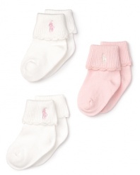 Ralph Lauren Childrenswear Infant Girls' Layette 3 Pack Scallop Trim Socks - Sizes 0-6 Months