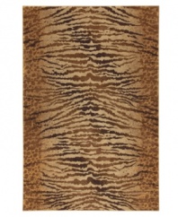Call of the wild. A captivating animal print enlivens your space, creating an exotic backdrop for your contemporary decor. Boldly modern, this dramatic area rug from Karastan is woven from 2-ply nylon pile, ensuring easy care and long-lasting wear.