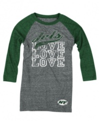 She'll fall head over heels for the ultra-soft feel and vintage Jets logo of this old-school raglan tee in super smooth jersey. (Clearance)