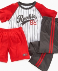 Always the MVP. He'll be the star of the show every night when he sports this fun shirt, short and pant sleepwear set from Carter's.