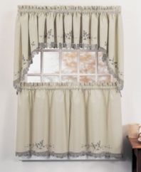 Complement your Arcadia café curtains with this valance or let it stand alone for a creative mix of texture and embroidery in the kitchen or den.