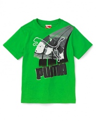 A raised logo and piping details add kinetic appeal to a logo tee from PUMA.