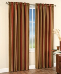 With bold wallpaper stripes and a low luster, this window panel gives your rooms a touch of sophistication with a silk-like look and incredible, easy-care convenience. Featuring a pole-top design that slides easily over most curtain rods.