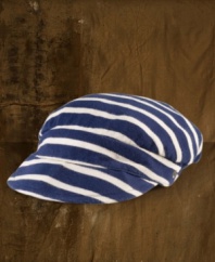Nautical stripes transform a traditional newsboy cap into a modern, all-weather essential from Denim & Supply Ralph Lauren, crafted from super-soft French terry for breathable comfort.