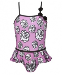 Roses for the little lady. Show off her sweet side in the sun with this pretty one-piece swimsuit from Penelope Mack.