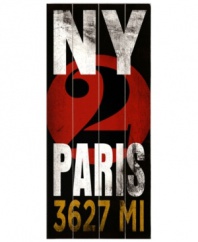 Next stop? City of Love. Skip from one iconic city to the next with the NY 2 Paris transit sign, printed on distressed birch wood.