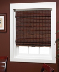 Made from natural bamboo wood, this cordless roman shade gives your room a refined, exotic appeal with its rich tone. Featuring rows of bamboo wood and vertical striping to create a subtle grid. Also features an easy-to-use cordless design for a sleek, polished look.