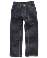 Cure his blues with a pair of this dark denim jeans with stitch detailing from Rocawear.