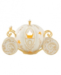 With a wave of her wand and a touch of bibbidi bobbidi boo, Cinderella's fairy godmother transformed a humble squash into this spectacular porcelain coach. Cutout stars, twinkling gold accents and a light from inside make it a must for aspiring princesses and Disney collectors. Qualifies for Rebate