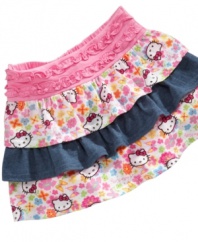 The more the merrier. She'll love being able to bring one of her favorite friends along when she's wearing this pretty Hello Kitty tiered skirt.