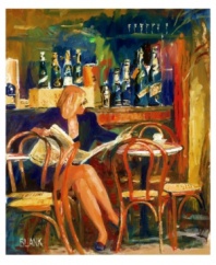 Turn your kitchen into a charming cafe with this fine art print by Jerry Blank. An elegantly dressed woman puts urgent matters on hold to savor a cup of coffee and the morning paper. The brilliant palette and large scale revive contemporary decor.