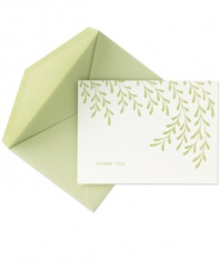 Everyone will return the thanks when they receive these delightful letterpress cards from Crane. Featuring celery-green willow branches on heavy cotton paper with ample space for expressing your gratitude.
