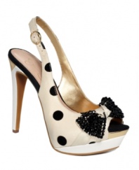 You can't get much girlier. The Sierra platform pumps by Jessica Simpson take an ultra-sexy silhouette and make it a little more girl-next-door with polka dots and a beaded bow.