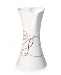 Budding romance. A loopy platinum design and heart-shaped opening define this Love Story vase with elegant whimsy. In lustrous white porcelain from Mikasa.