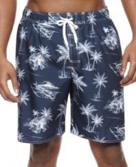 It doesn't matter what your roots are. If warm weather is your style you'll love these graphic print swim trunks from Newport Blue.