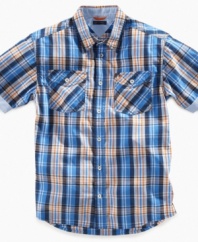 Pick plaid. Keep style simple and versatile with this plaid shirt from Tommy Hilfiger.