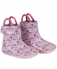 Her lucky charm. Good things will come her way no matter what the weather in these fun ladybug Robeez rain boots designed for comfort and muscle development.
