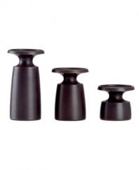 Transform darkness to light with Dansk Design with Light candle holders. Three bronze-colored pillars in graduated sizes create a simply chic arrangement.