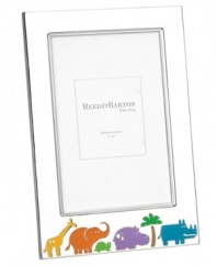 Capture his or her wildest moments in the Jungle Parade picture frame from Reed & Barton. Colorful creatures march across polished silver plate in a gift that'll please parents and kids alike.