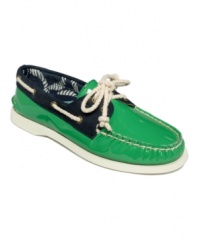 What a dreamboat. Sperry Top-Sider decked out the A/O boat shoes with shining patent leather for a pretty finish.