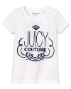 A plain white tee gets a style-centric update from Juicy featuring a fun curlicue logo detail on front.