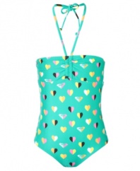 Always in her heart. Whether she's inside or out, she'll channel fun in this sweet one-piece swimsuit from Roxy.