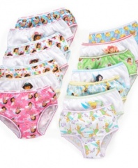 Keep her favorite characters close by all day! This 7-pack of underwear features Dora the Explorer or Tinkerbell.