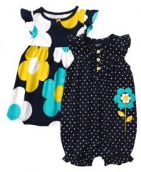 Keep her beauty blooming with this darling dress and romper set from Carter's.