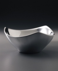 Graceful, imaginative, award-winning contemporary design distinguishes Nambé gifts and collectibles. Each item is designed by an artist as a personal expression of balance in form, beauty in materials, and precise function. The exquisitely simple 3-quart bowl is cleanly styled of polished cast metal in an asymmetrical and contemporary tri-corner shape.