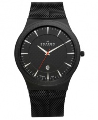 Black-on-black makes a bold statement, every time. This Skagen Denmark watch is built tough with titanium and carbon fiber.