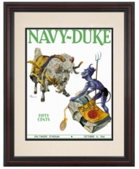 Navy football took no prisoners in the team's 1944 duel with Duke, shutting out the Blue Devils 7-0 at Baltimore Stadium. Taken from that day's program, this framed cover art shows Bill the Goat with his horns drawn and ready to charge.