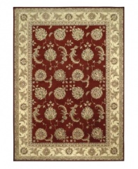 Expand beyond the standard borders of the room-size rectangle with the Nourison 2000 area rug collection. Classic in design, of the moment, while still boasting a chic sophistication, this rug features a regal ground of deepest burgundy with a tapestry-like pattern of flowers and cream border. Made of 100% silk and wool pile.