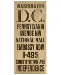 Move inside the city limits with the Washington DC transit sign, featuring distressed wood with stops from Pennsylvania to Independence Ave.