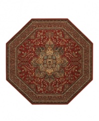 With regal designs that pay homage to the ancient art of rug-making, this piece imparts a classic, yet modern feel with rich colors that reflect the most popular looks of today. Featuring a dramatic center medallion, sweeping out in a burst of branches and blossoms, and accented in deep tones of antique red. Meticulous power-loom construction with Couristan's patented locked-in-weave and crystal-point finish. 25-year limited warranty.
