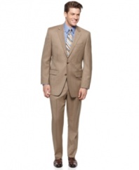A must-have for every man, this tan sharkskin suit from Michael Kors is ready for the office and beyond.