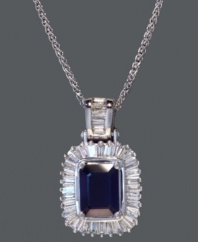 Regal sophistication. Effy Collection's royalty-inspired pendant combines an emerald-cut sapphire (1-1/2 ct. t.w.) with a row of baguette-cut diamonds (1/2 ct. t.w.). Set in 14k white gold. Approximate length: 18 inches. Approximate drop: 3/4 inch.
