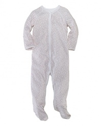 An essential long-sleeved footed coverall features a dainty floral print on soft cotton jersey.