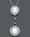 Double the elegance. This unique design highlights two cultured freshwater pearls (8-9 mm and 9-10 mm) set in sterling silver with an intricate rope design. Approximate length: 18 inches. Approximate drop: 1-1/4 inches.