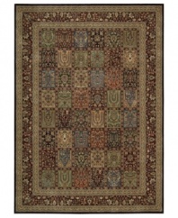 An artful presence with timeless Persian influence. This exquisitely ornate area rug is abound in beautiful array of earthy tones, made from Nourison's own Opulon(tm) yarns for a densely woven pile with long-lasting color retention and durability.