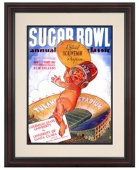 Take home a souvenir from the 1938 Sugar Bowl. The hometown heroes from LSU were crushed 6-0 by the Santa Clara Broncos, but sports fans from either alma mater will cherish this restored cover art from that day's football program.