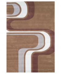 Go with the flow. This artful rug from Momeni's Lil Mo Hipster collection is the perfect update for an outgrown decor. A retro striped pattern with light blues and chocolate brown travels across the army green colorway for a look that's unmistakably skater-inspired. Hand-tufted mod-acrylic is soft, strong and flame-retardent.