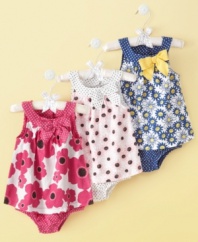 Her beauty just keeps growing. Pretty prints on this First Impressions sunsuit will show off just how cute your princess is.