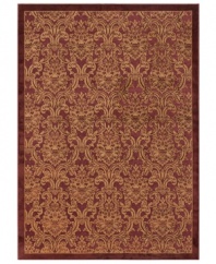 Garnet and gold make a gorgeous pair in Couristan's unbelievably plush Pave Petite Damask rug. Woven of a luxe blend of viscose, silk and chenille for one-of-a-kind texture and high-low carved effect, the rug is adorned with an elegant damask pattern in rich jewel tones that adds high style to any room.