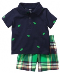 Playful in plaid. He'll be ready to do anything in this go-anywhere shirt and plaid short set from Carter's.