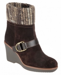 Strut through winter with the fashion-forward sweater knit cuff and buckle of these Kenning booties by Naturalizer.