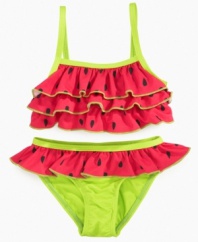 Slice of life. Adorable watermelon print on this bikini from Pink Platinum is sure to make her fun in the sun even better.