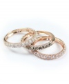 Add chic layers of stackable sparkle. Judith Jack's ring set includes three stylish rings that can be mixed and matched. Each ring crafted in rose gold tone mixed metal with two glittering rows of multicolored round-cut crystal. Size 7.